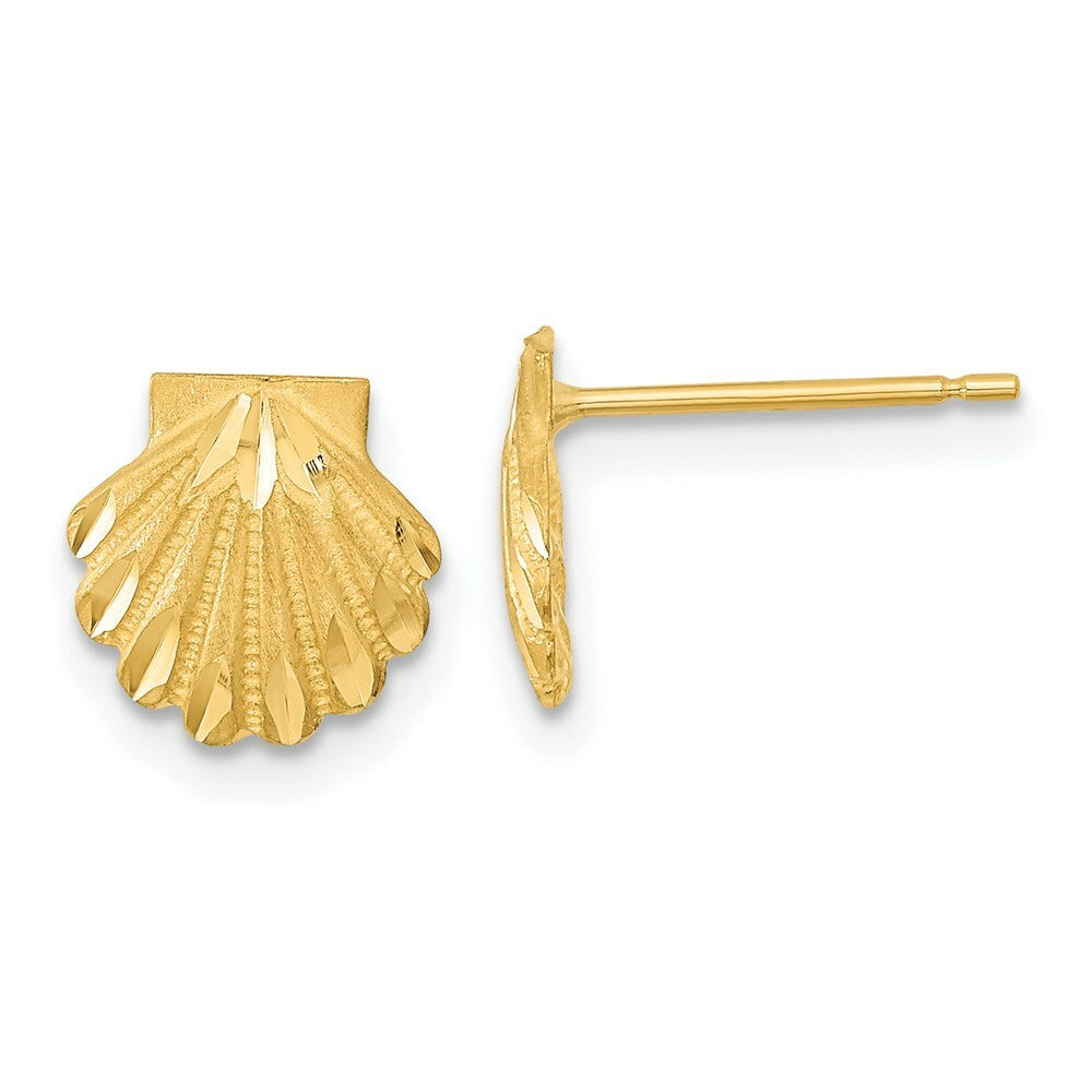 14K Yellow Gold Satin Diamond-cut Seashell Post Earrings