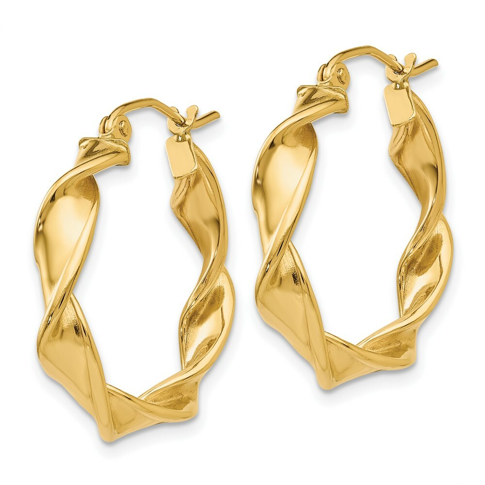 14K Yellow Gold 4mm Twisted Hoop Earrings  18mm length