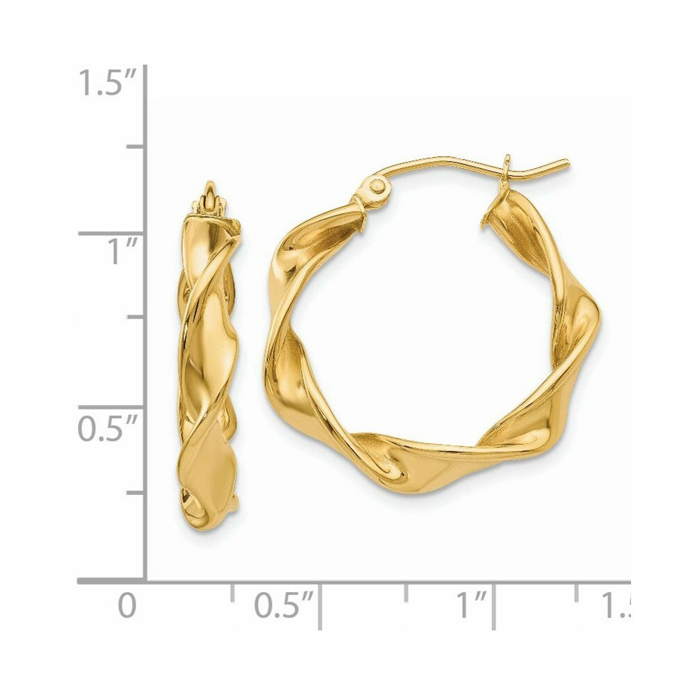 14K Yellow Gold 4mm Twisted Hoop Earrings  18mm length