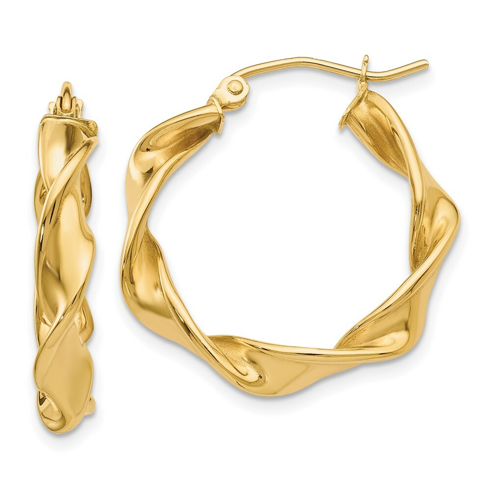 14K Yellow Gold 4mm Twisted Hoop Earrings  18mm length