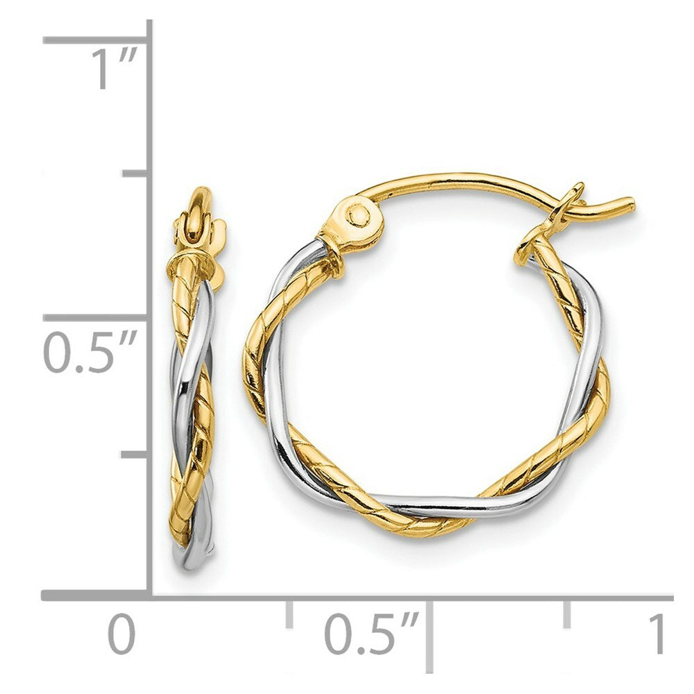 14K Two-tone Gold Polished 1.8mm Twisted Hoop Earrings  12mm length