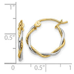 Load image into Gallery viewer, 14K Two-tone Gold Polished 1.8mm Twisted Hoop Earrings  12mm length
