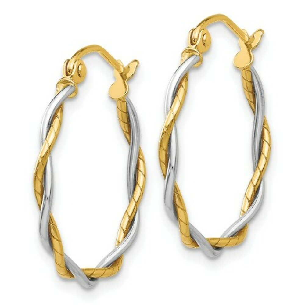 14K Two-tone Gold Polished1.8mm Twisted Hoop Earrings  16mm length
