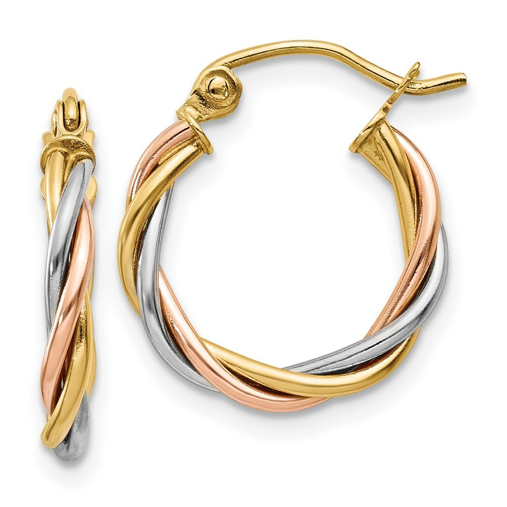 14K Tri-Color Gold Polished 2.5mm Twisted Hoop Earrings  8mm length