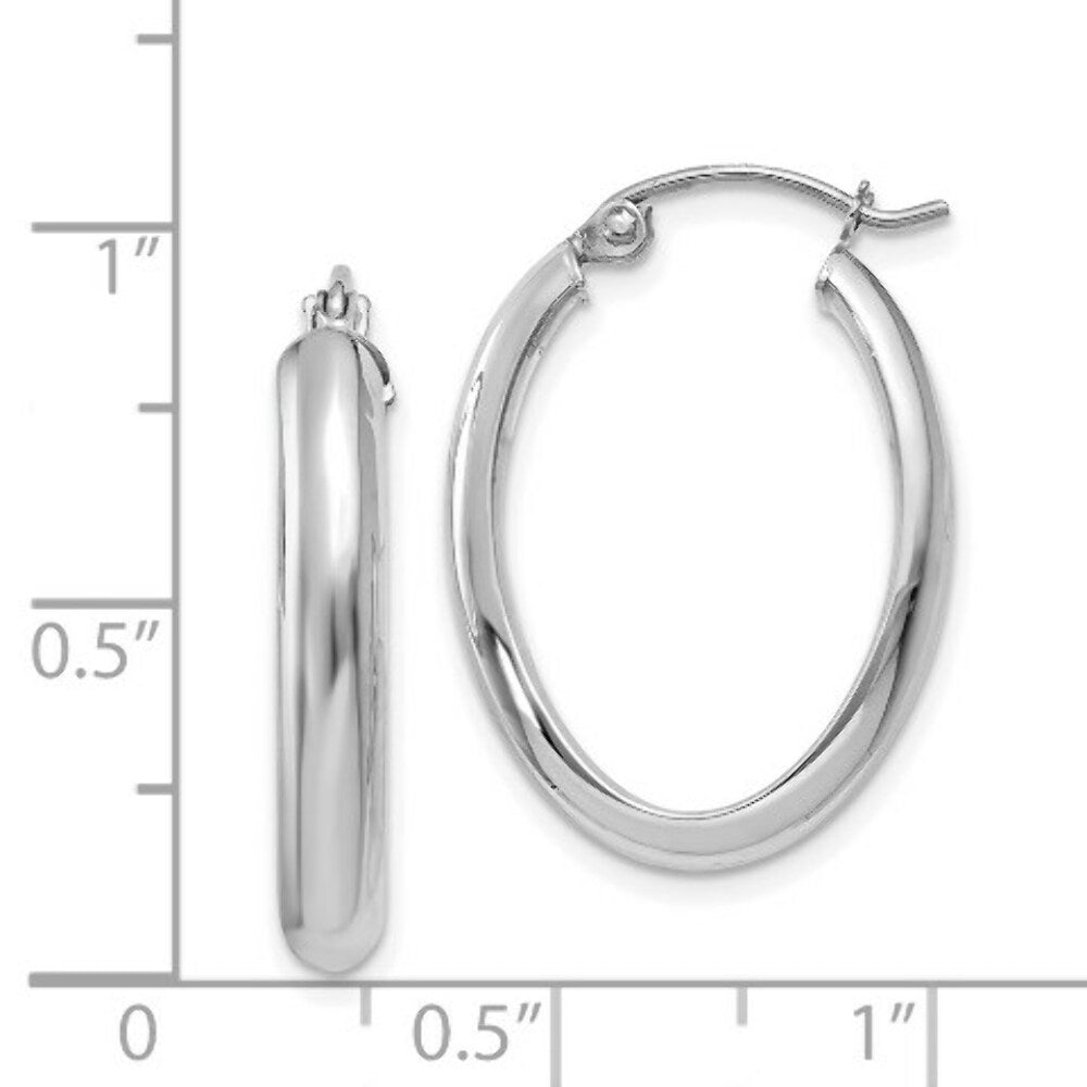 14K White Gold Polished 3.5mm Oval Hoop Earrings  16mm length