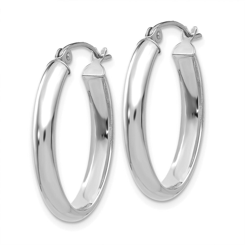 14K White Gold Polished 3.5mm Oval Hoop Earrings  16mm length