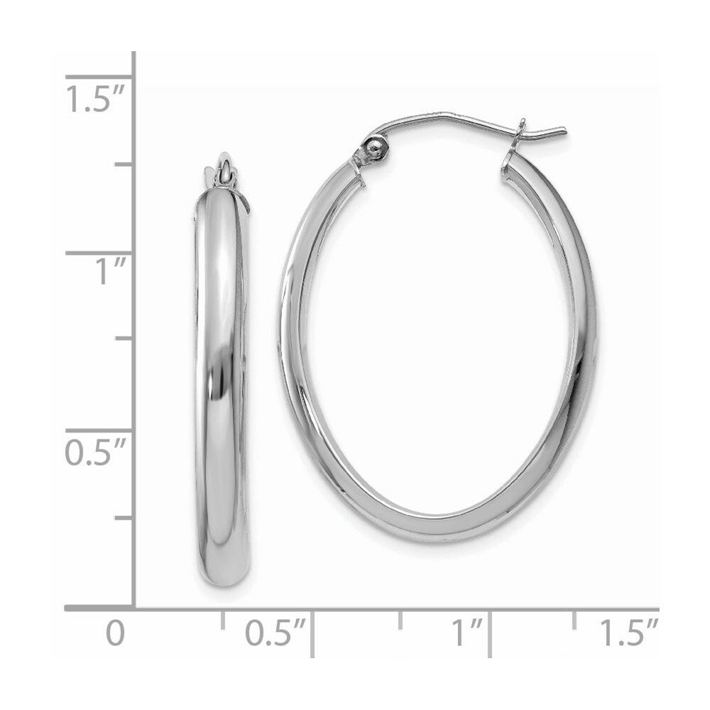 14K White Gold Polished 3.5mm Oval Hoop Earrings  20mm length