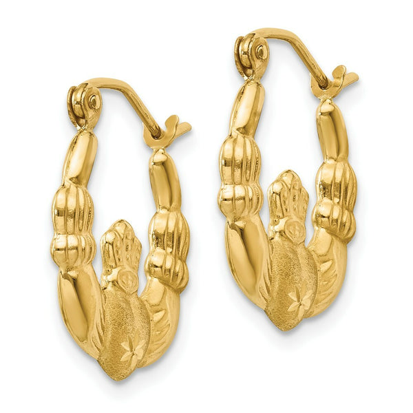 14K Yellow Gold Polished & Satin Claddagh Hoop Earrings  3mm width