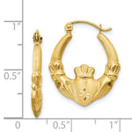 Load image into Gallery viewer, 14K Yellow Gold Polished &amp; Satin Claddagh Hoop Earrings  4mm width
