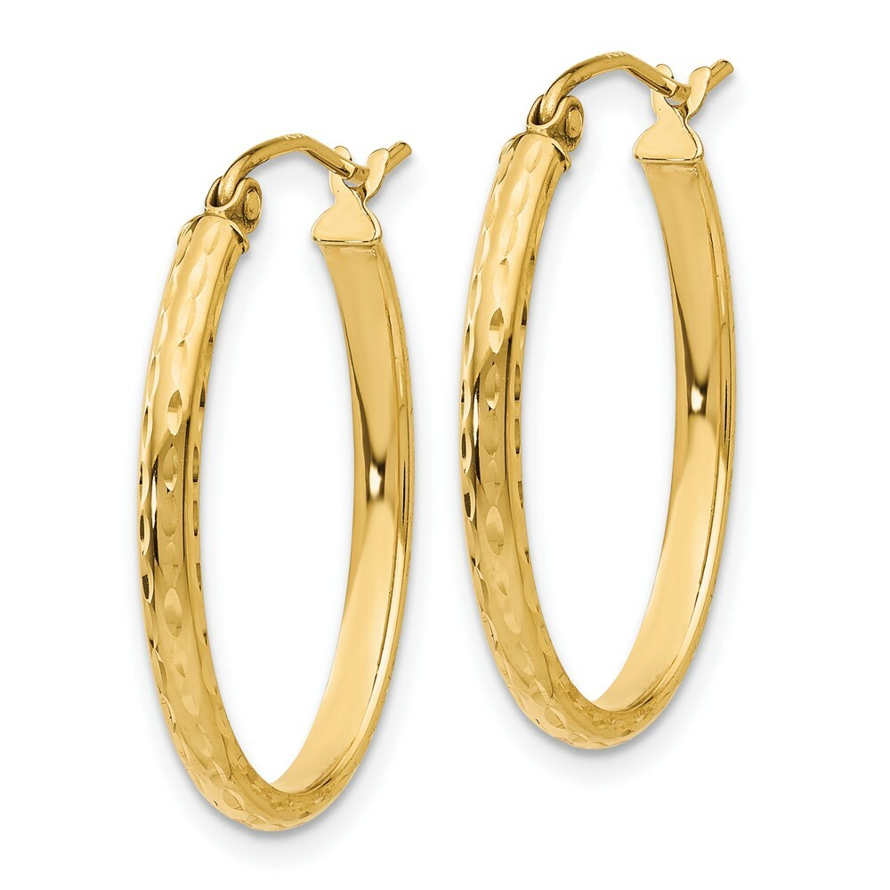 14K Yellow Gold Lightweight Diamond-cut Oval Hoop Earrings  17mm length