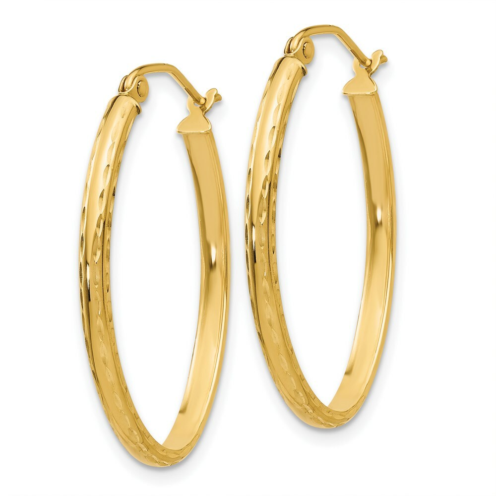 14K Yellow Gold Lightweight Diamond-cut Oval Hoop Earrings  18mm length