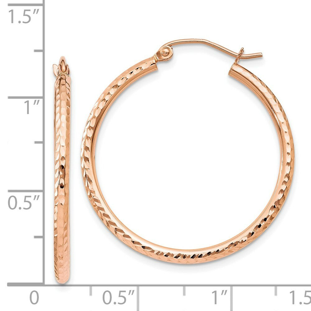 14K Rose Gold Diamond-cut Polished Hoop Earrings  30mm length