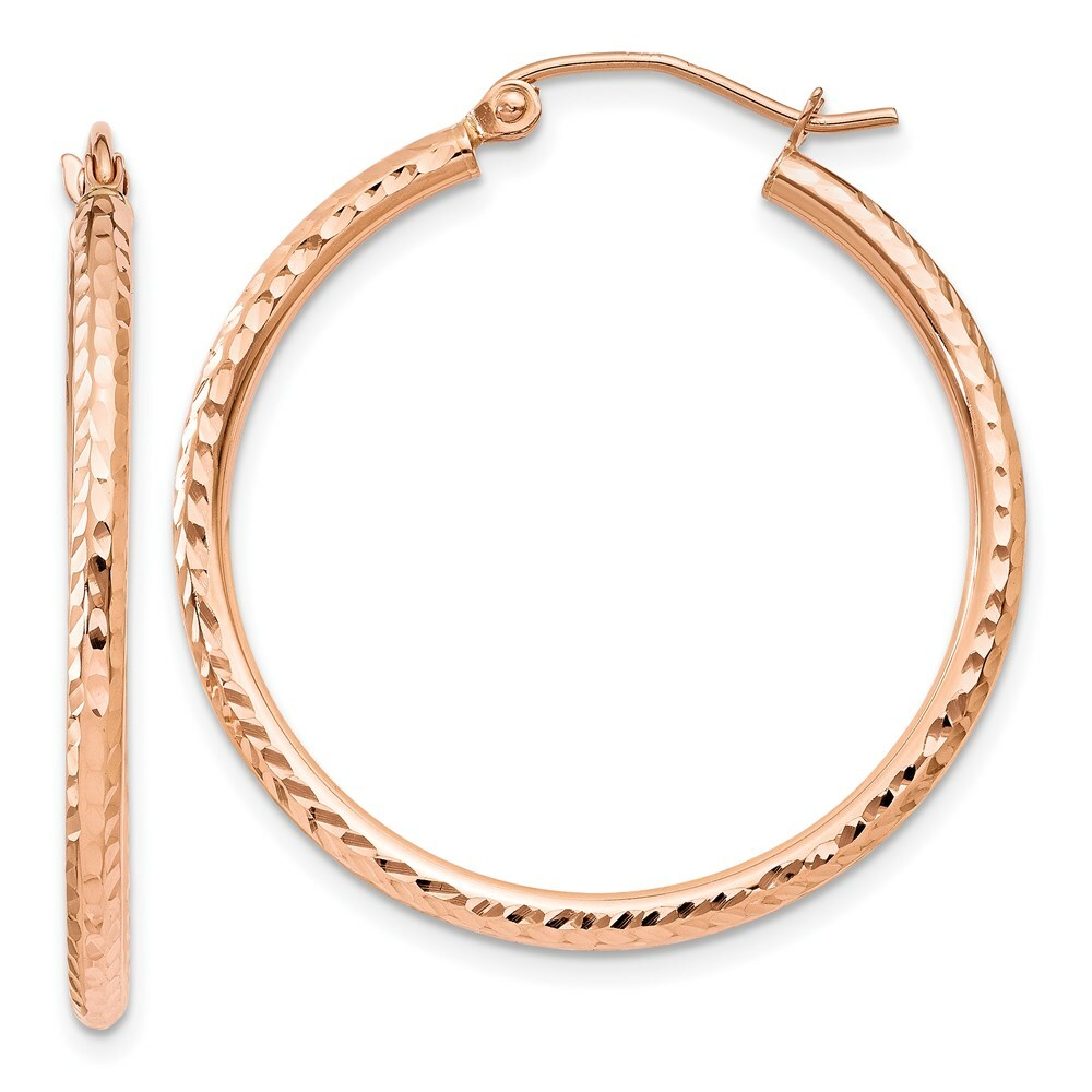 14K Rose Gold Diamond-cut Polished Hoop Earrings  30mm length