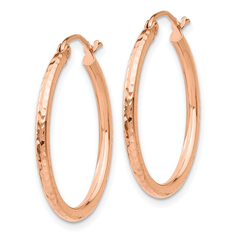 14K Rose Gold Diamond-cut Polished Hoop Earrings  25mm length