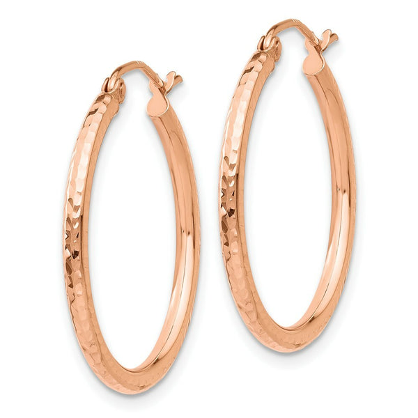14K Rose Gold Diamond-cut Polished Hoop Earrings  25mm length