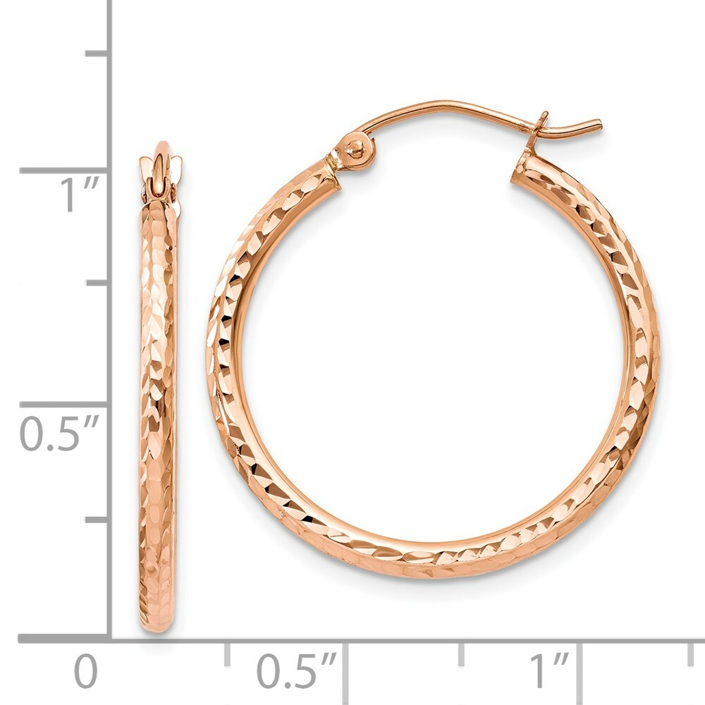 14K Rose Gold Diamond-cut Polished Hoop Earrings  25mm length