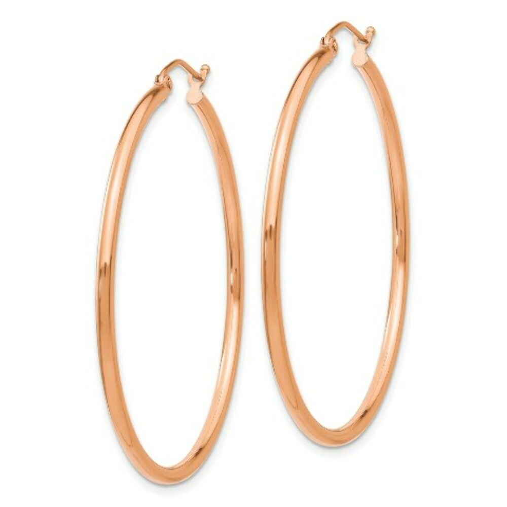 14K Rose Gold 2mm Polished Hoop Earrings  45mm length