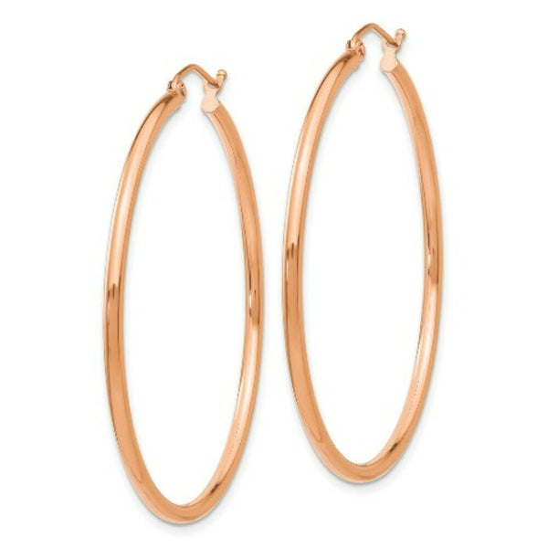14K Rose Gold 2mm Polished Hoop Earrings  45mm length