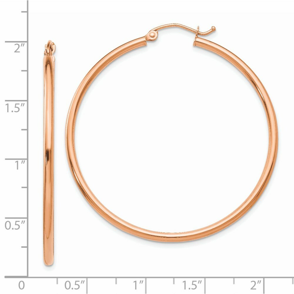 14K Rose Gold 2mm Polished Hoop Earrings  45mm length