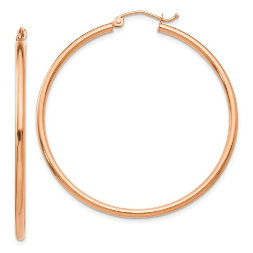14K Rose Gold 2mm Polished Hoop Earrings  45mm length