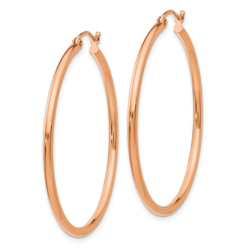 14K Rose Gold 2mm Polished Hoop Earrings  40mm length
