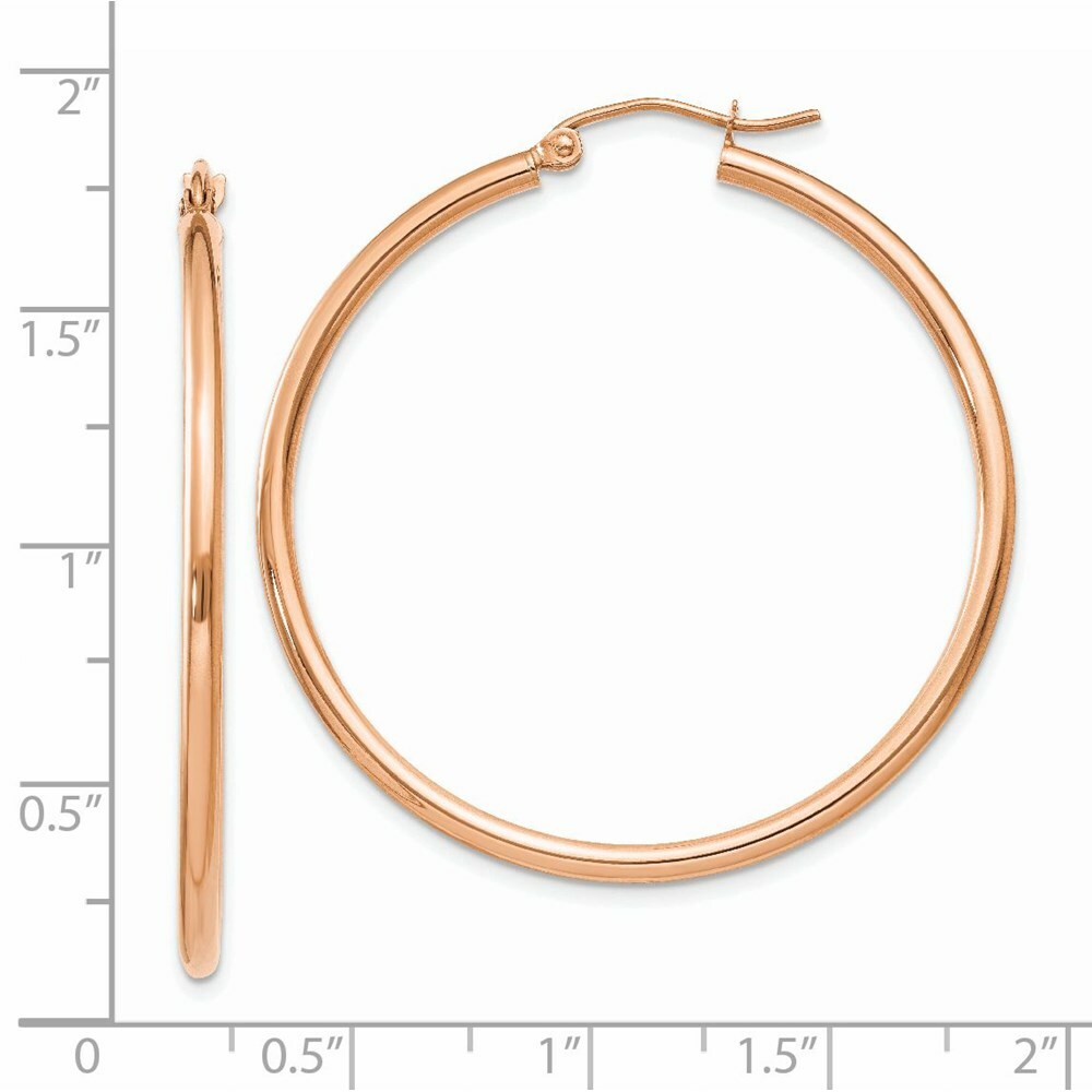14K Rose Gold 2mm Polished Hoop Earrings  40mm length