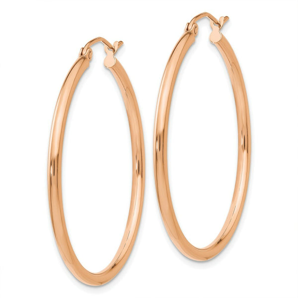 14K Rose Gold 2mm Polished Hoop Earrings  35mm length