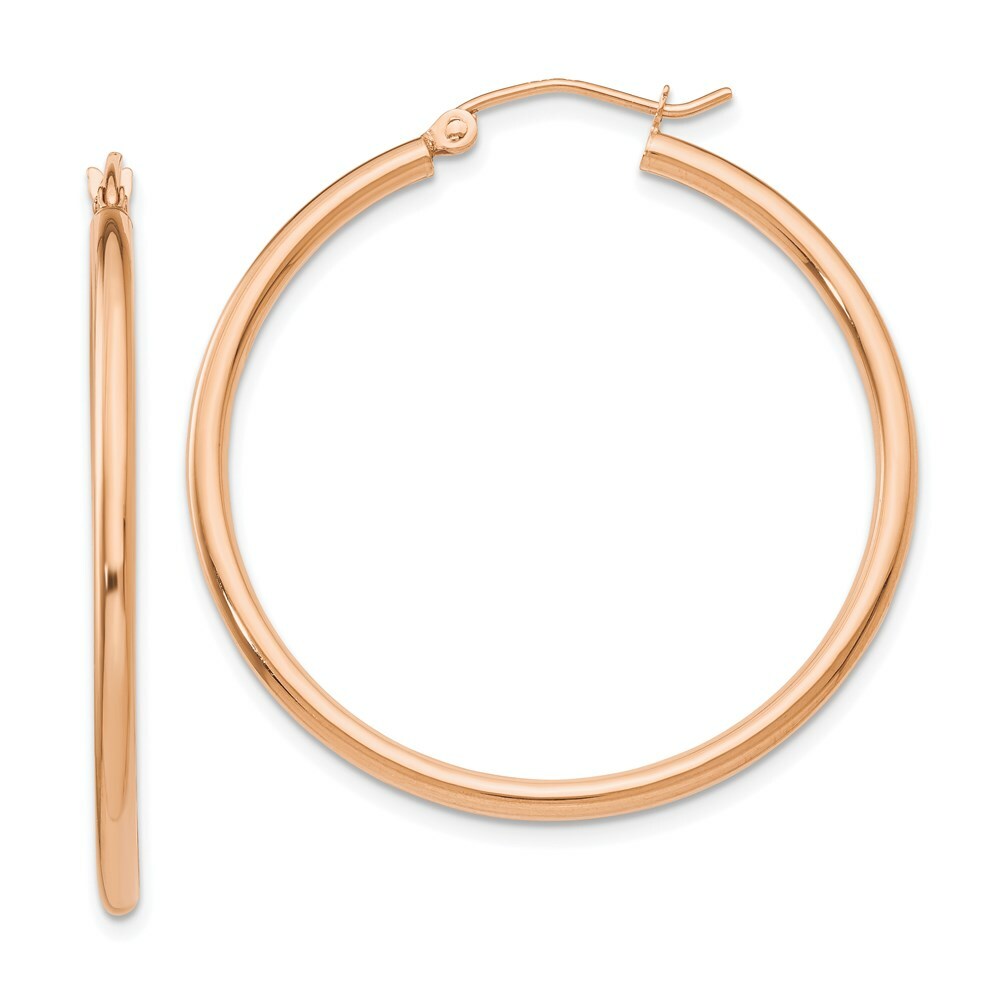 14K Rose Gold 2mm Polished Hoop Earrings  35mm length