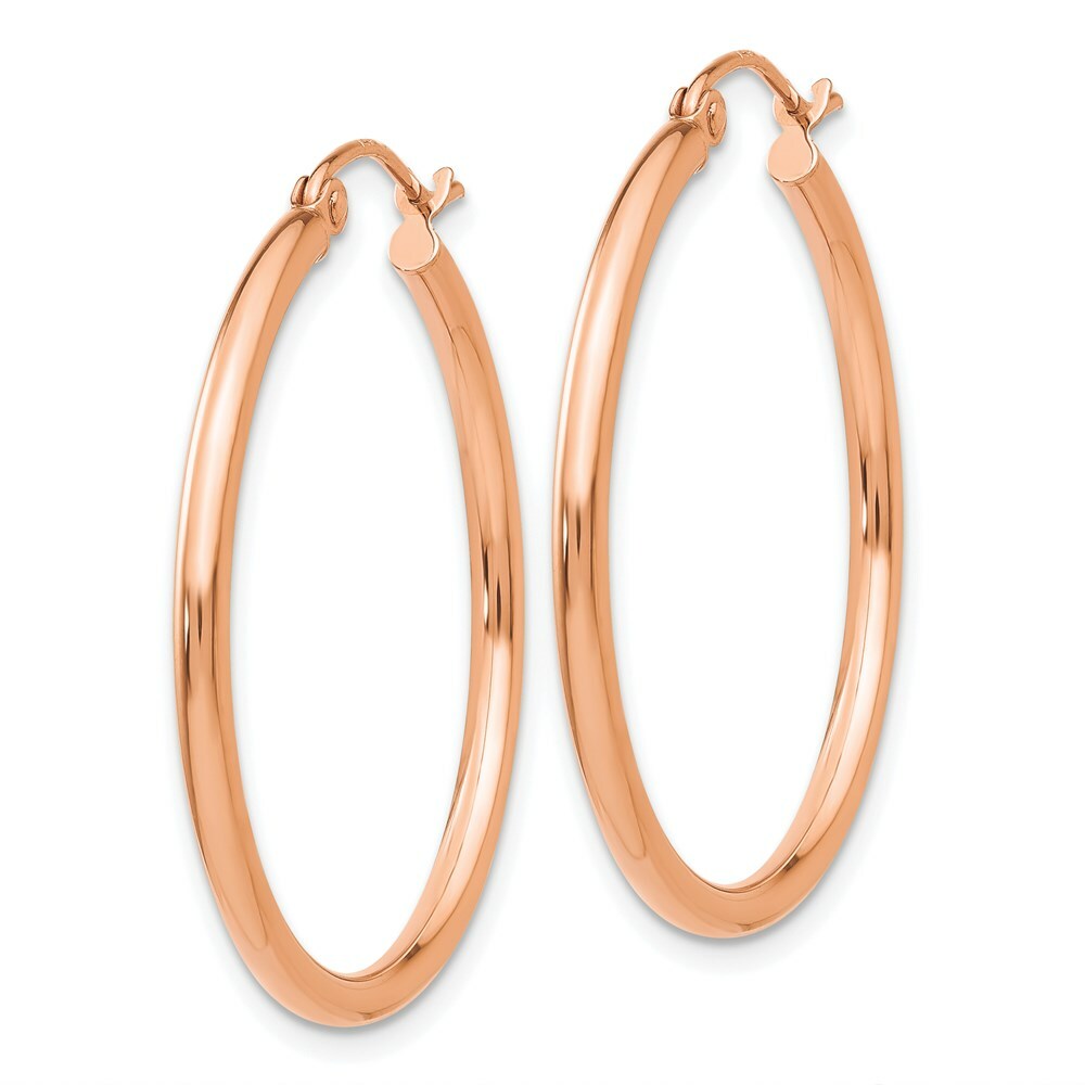 14K Rose Gold 2mm Polished Hoop Earrings  30mm length