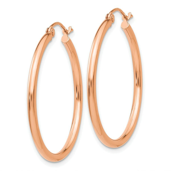 14K Rose Gold 2mm Polished Hoop Earrings  30mm length