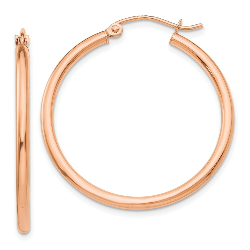 14K Rose Gold 2mm Polished Hoop Earrings  30mm length