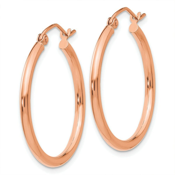14K Rose Gold 2mm Polished Hoop Earrings  25mm length