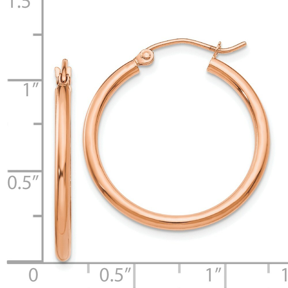 14K Rose Gold 2mm Polished Hoop Earrings  25mm length