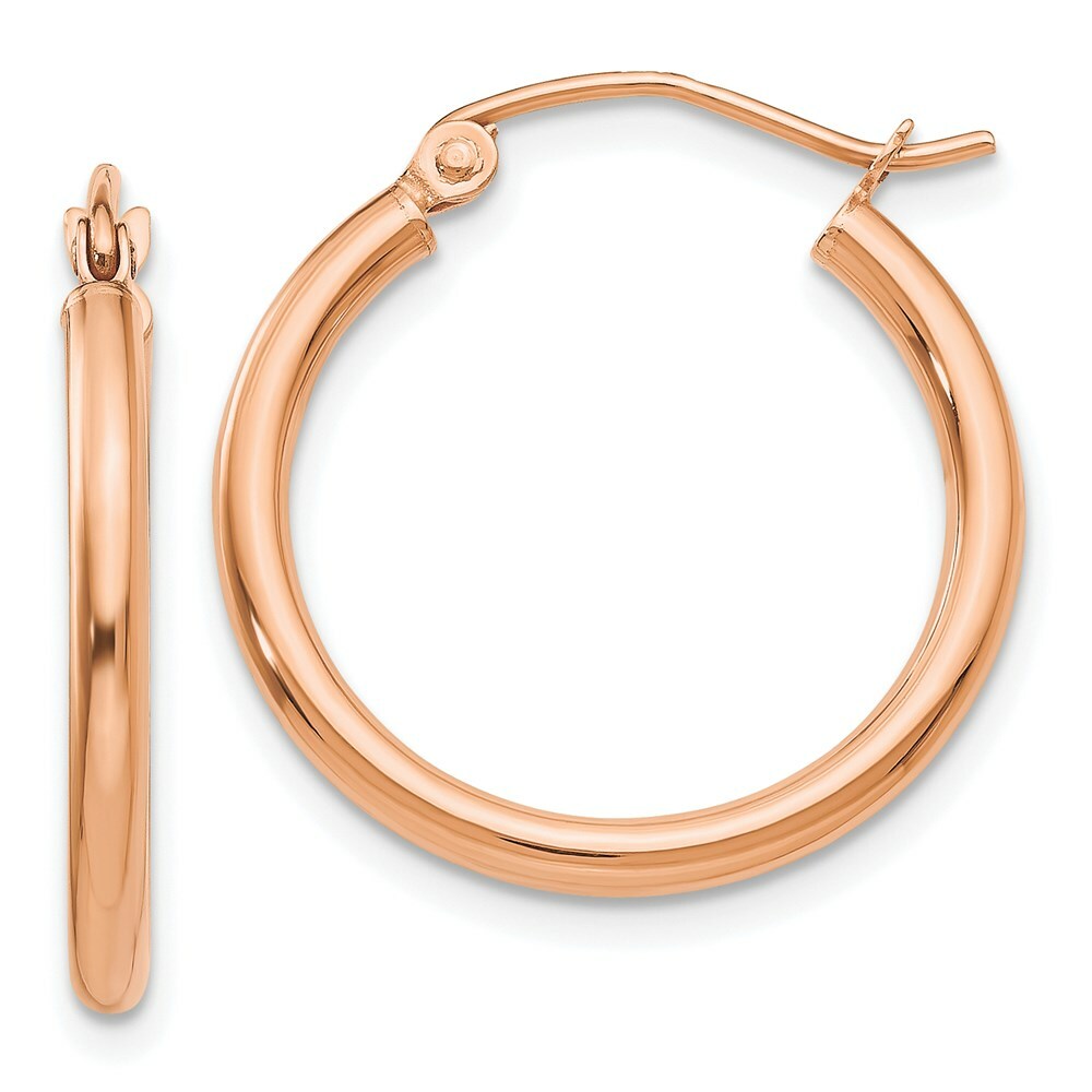 14K Rose Gold 2mm Polished Hoop Earrings  20mm length