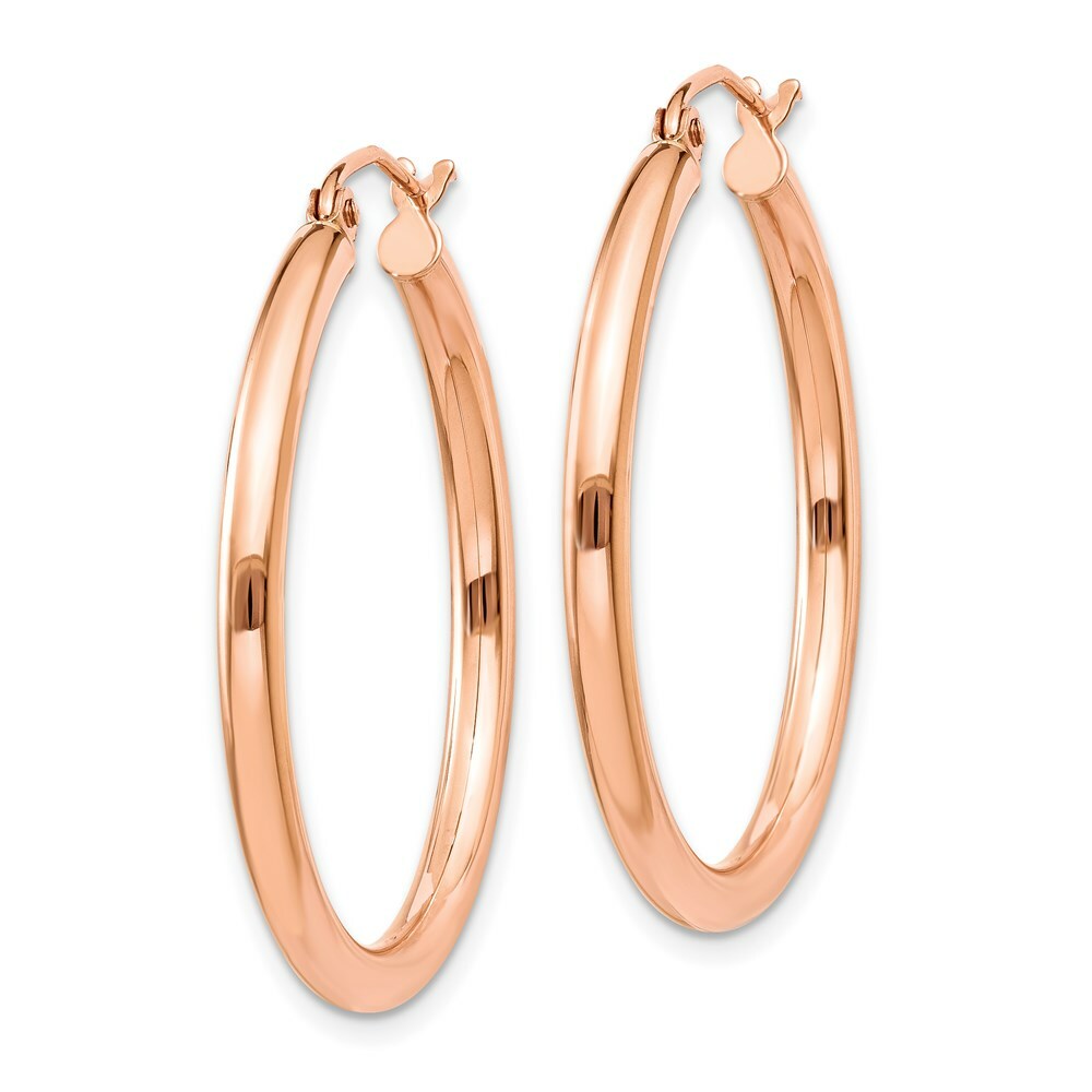 14K Rose Gold 2.5mm Polished Hoop Earrings  30mm length