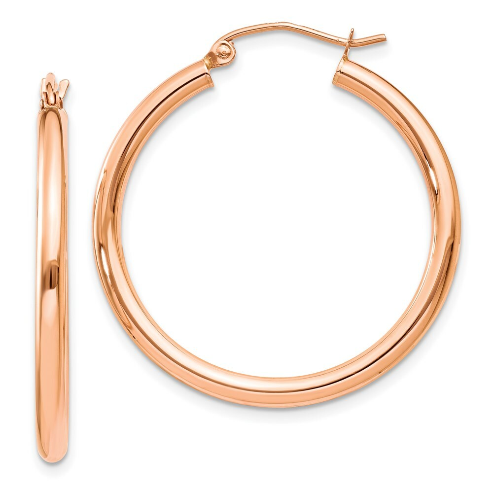 14K Rose Gold 2.5mm Polished Hoop Earrings  30mm length