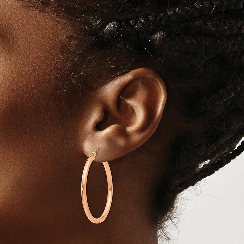 14K Rose Gold 2.5mm Polished Hoop Earrings  35mm length