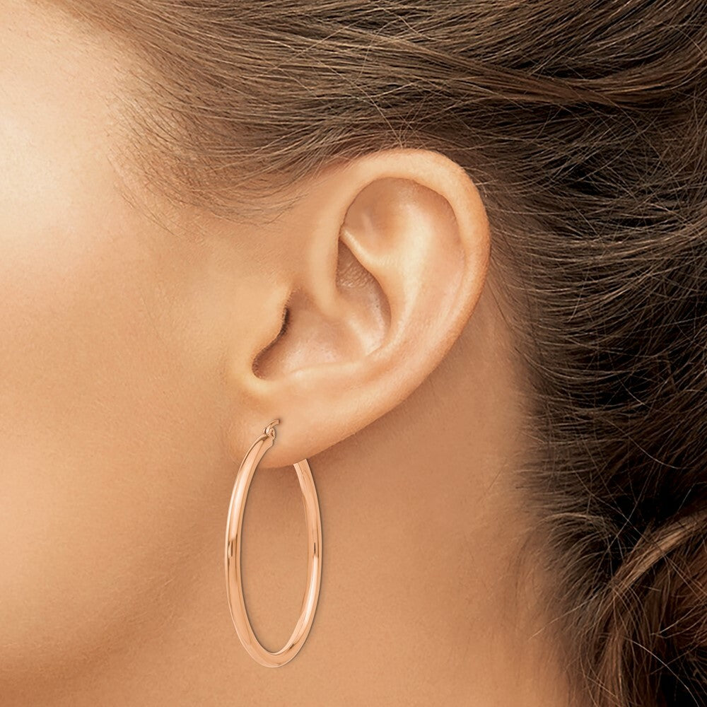 14K Rose Gold 2.5mm Polished Hoop Earrings  40mm length