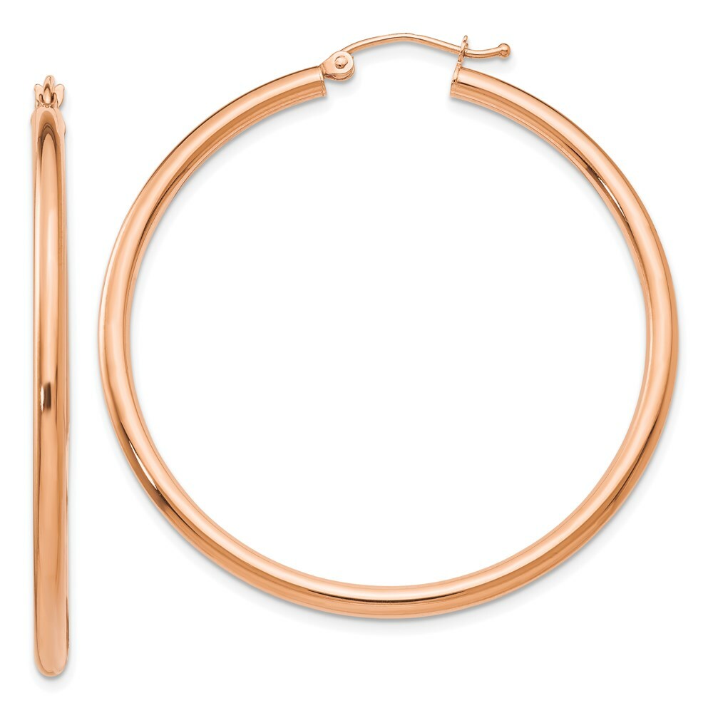14K Rose Gold 2.5mm Polished Hoop Earrings  45mm length