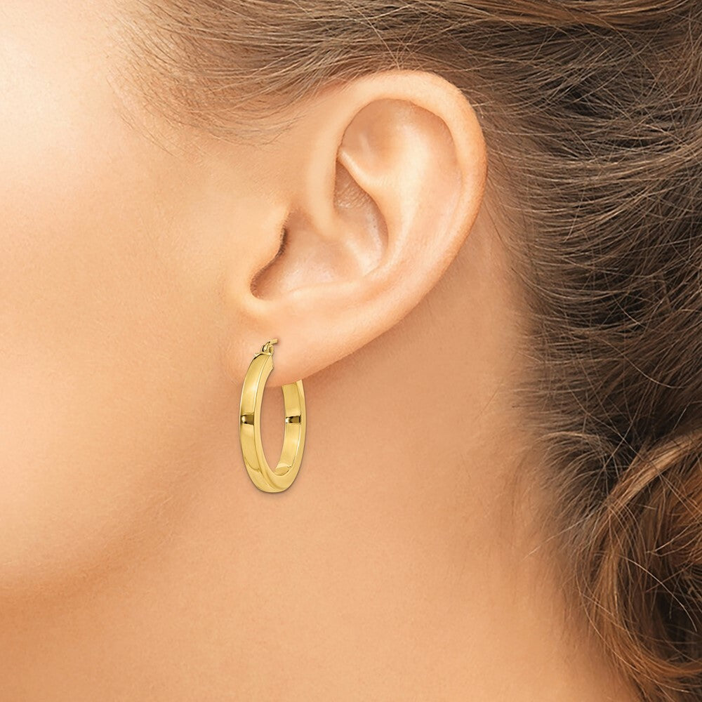 14K Yellow Gold 3mm Polished Square Hoop Earrings  25mm length