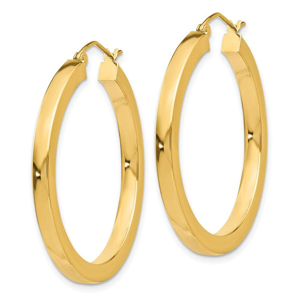 14K Yellow Gold 3mm Polished Square Hoop Earrings  35mm length
