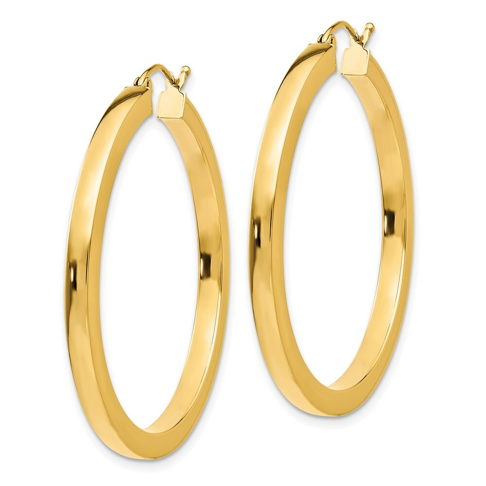 14K Yellow Gold 3mm Polished Square Hoop Earrings  40mm length