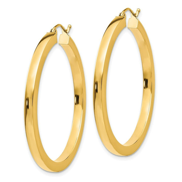 14K Yellow Gold 3mm Polished Square Hoop Earrings  40mm length
