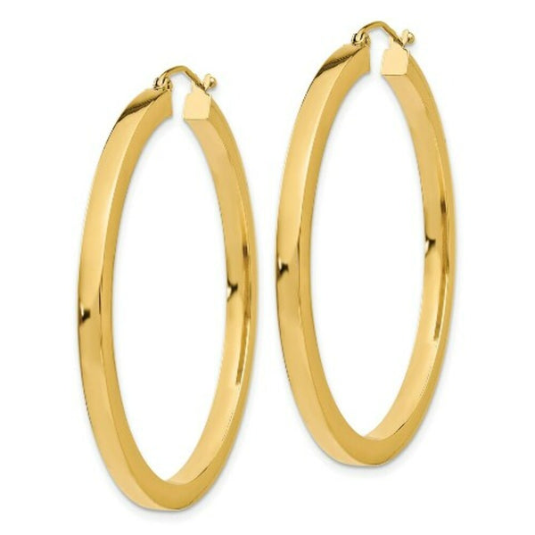 14K Yellow Gold 3mm Polished Square Hoop Earrings  45mm length