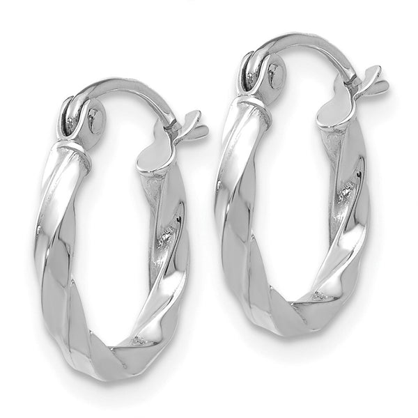 14K White Gold Twist Polished Hoop Earring  10mm length