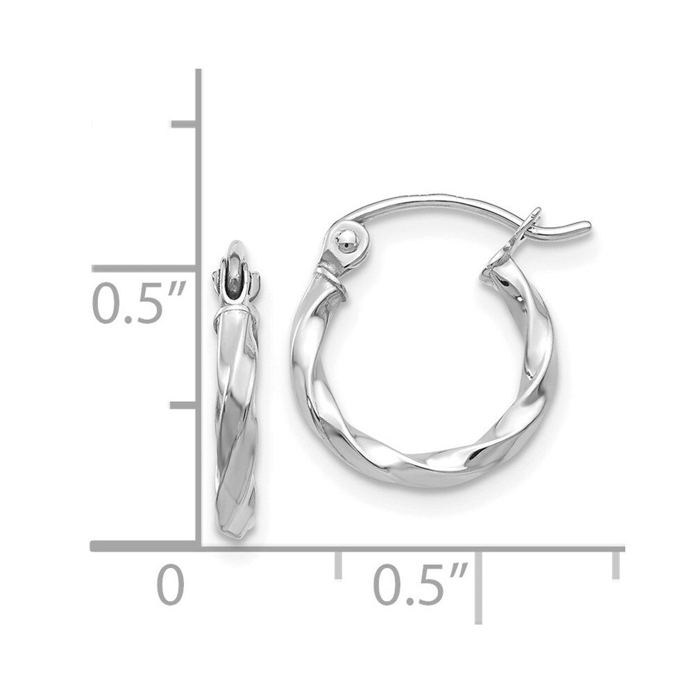 14K White Gold Twist Polished Hoop Earring  10mm length