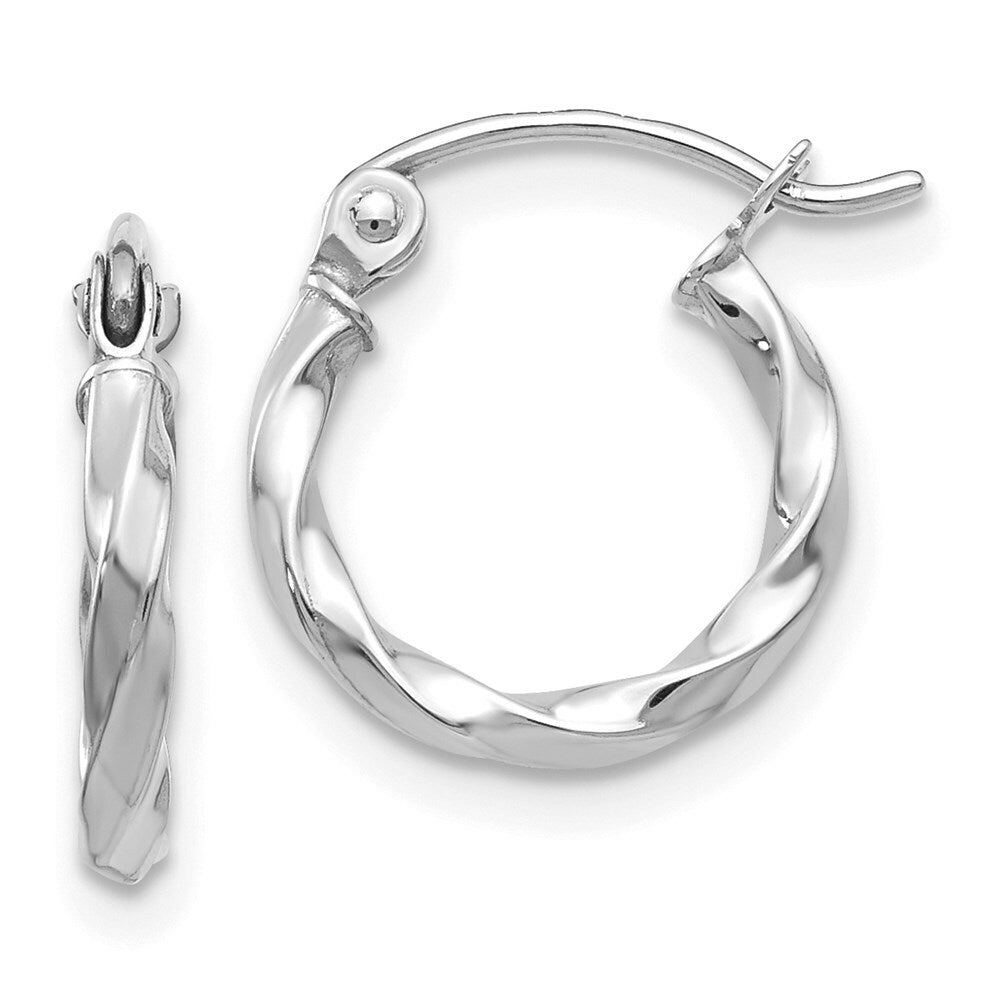 14K White Gold Twist Polished Hoop Earring  10mm length