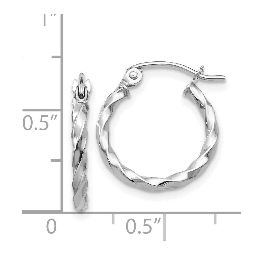 14K White Gold Twist Polished Hoop Earring  12mm length