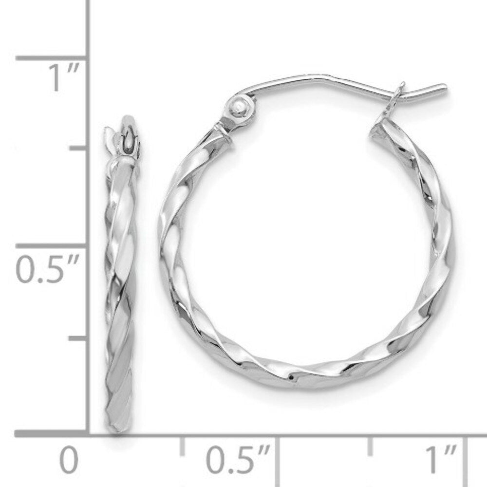 14K White Gold Twist Polished Hoop Earring  15mm length