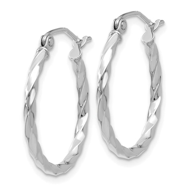 14K White Gold Twist Polished Hoop Earring  15mm length